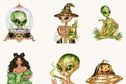 Spooky Alien Halloween Clipart, a Seasonal Illustration by BusyDaydesign (Thumbnail 4 of 9)