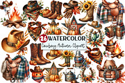 Watercolor Cowboy Autumn Clipart, an Illustration by Rose Art (Thumbnail 1 of 7)