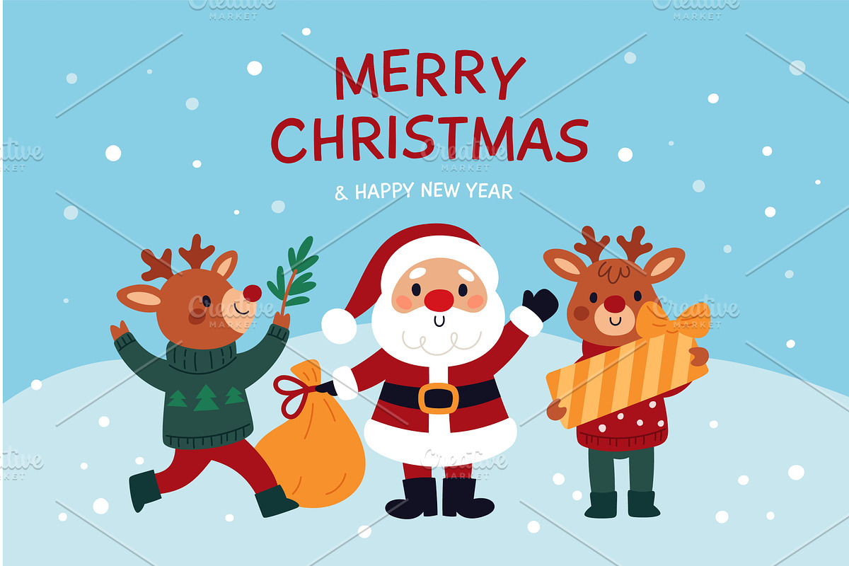 Santa with deers holiday poster, an Object Illustration by YummyBuum