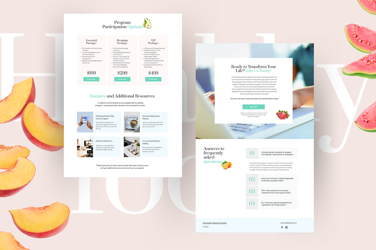 Healthy Life Coach WIX Sales Page, a Landing Page Template by Make It Yours Lab. (Photo 6 of 10)