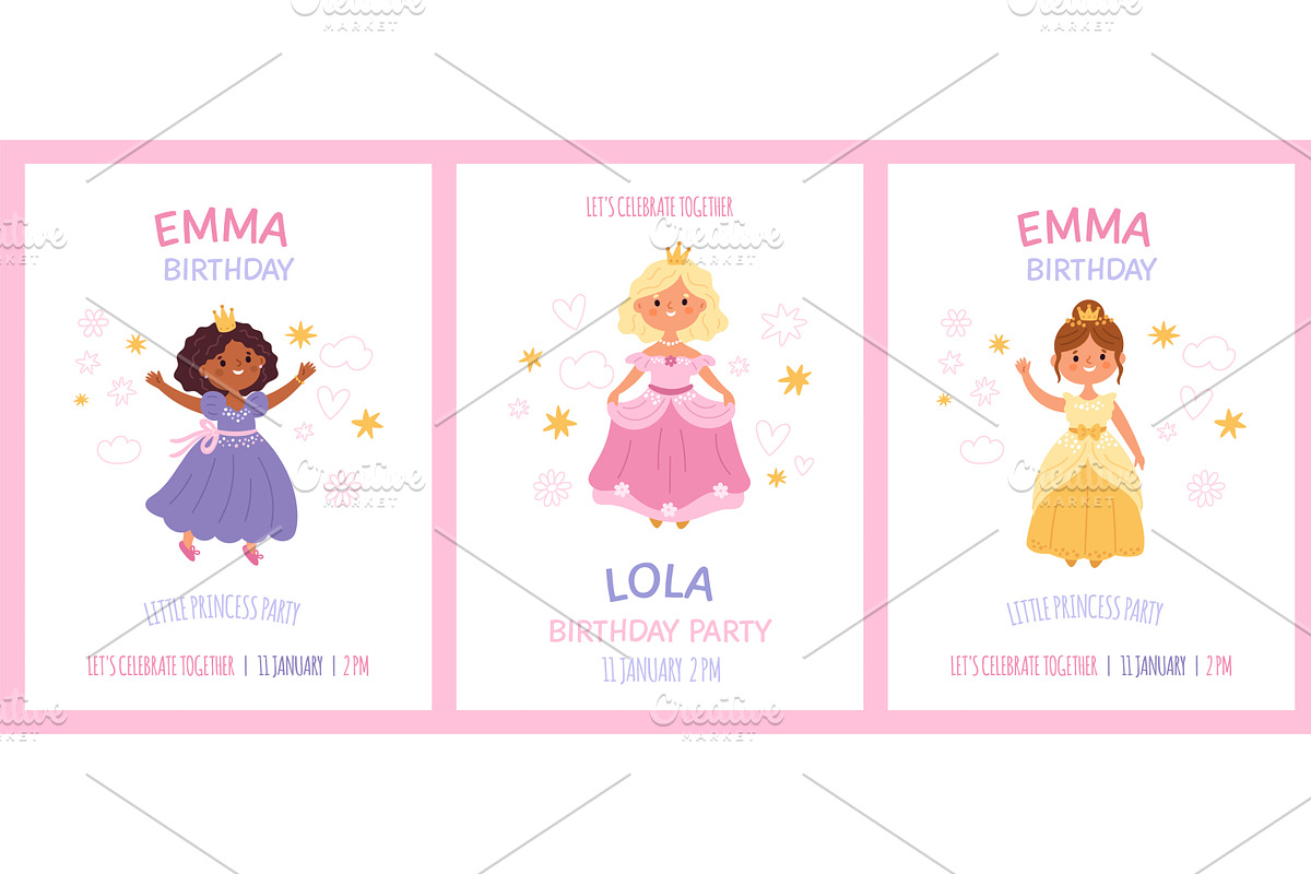 Birthday cartoon princess cards, an Object Illustration by YummyBuum