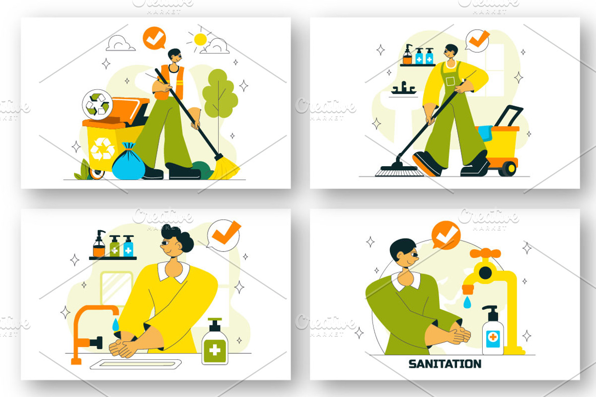 10 Sanitation Vector Illustration, a Person Illustration by denayunebgt (Photo 2 of 4)