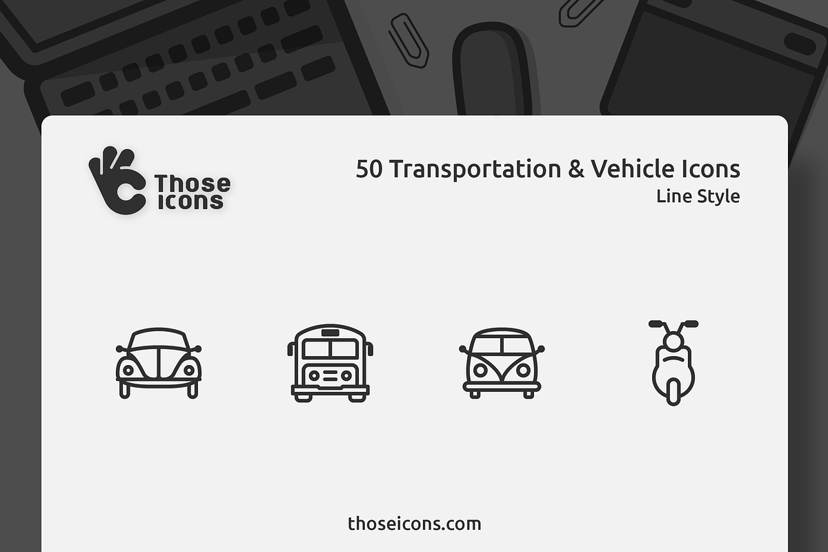 50 Transportation & Vehicles Icons, an Outline Icon by Those Icons (Photo 1 of 2)