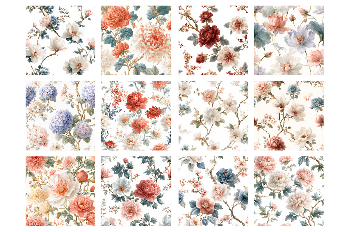 Elegant Chinoiserie Floral Seamless, a Pattern Graphic by Design Market (Photo 2 of 4)