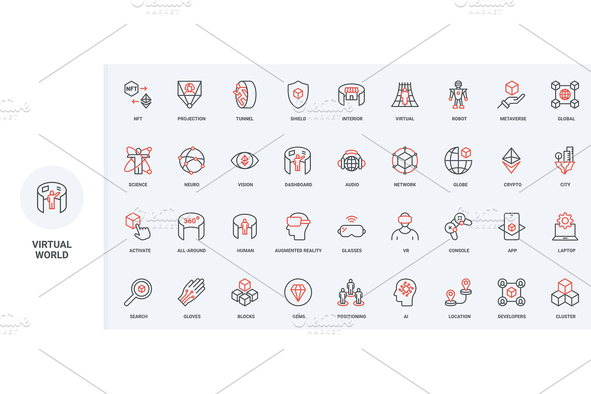 Travel metaverse virtual world icons, a Technology Illustration by Lemberg Vector