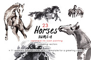 Horses Sumi-e, an Animal Illustration by StabuLaRasa illustration (Thumbnail 1 of 21)