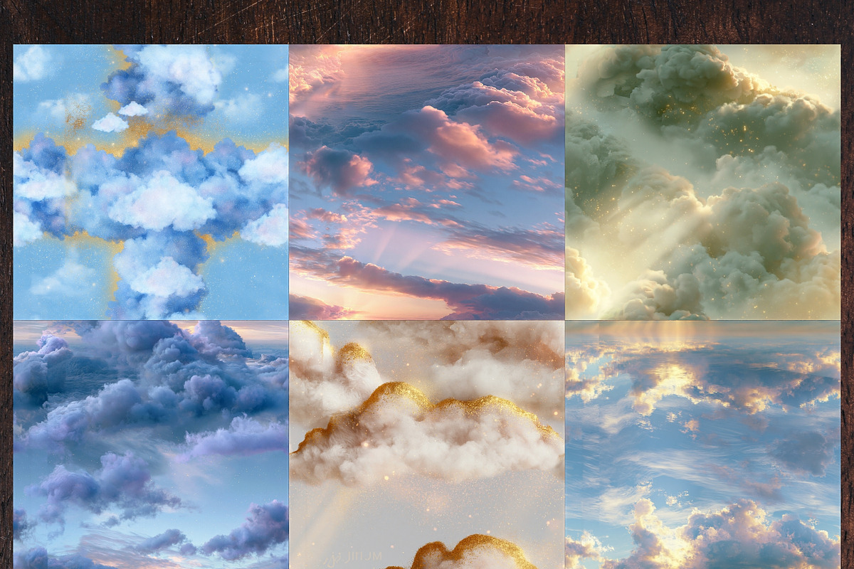 Divine Light Clouds Digital Paper, a Pattern Graphic by LA Design (Photo 2 of 10)