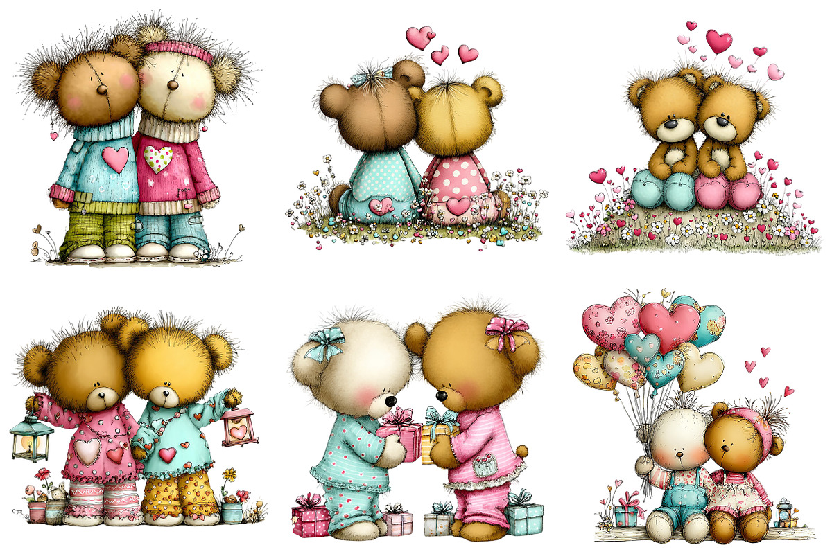 Valentine Teddy Bear Couples Clipart, an Illustration by Craft Nest (Photo 3 of 8)