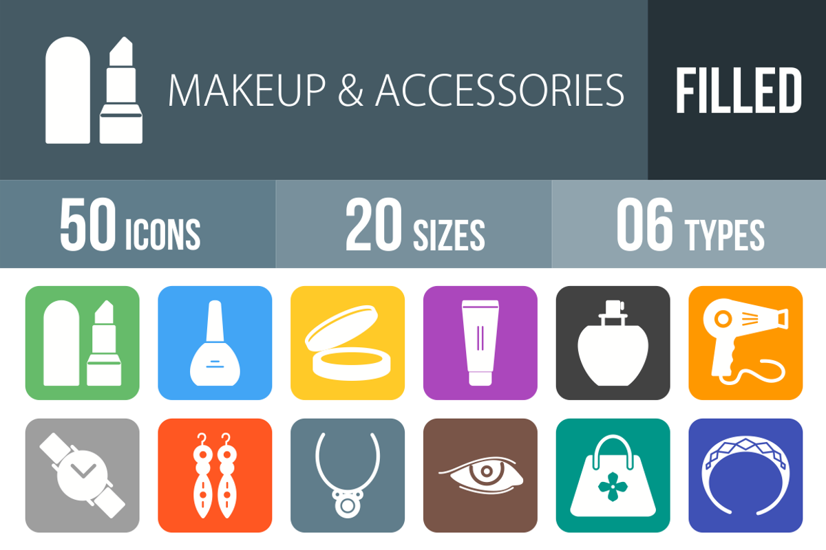 50 Makeup Flat Round Corner Icons, an Icon by IconBunny | Creative Market