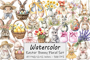 Easter Bunny Floral Clipart, an Illustration by Design Market