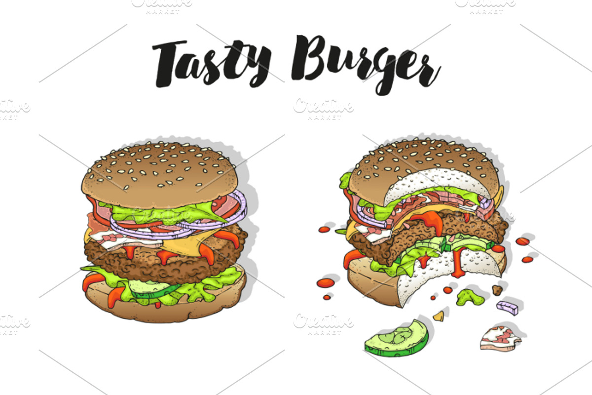 Big Burger Doodle set, a Food Illustration by WINS Doodle shop (Photo 2 of 8)