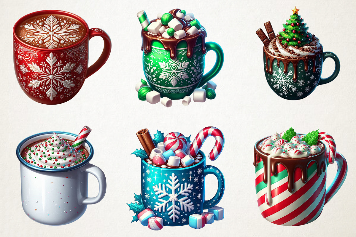 Holiday Hot Cocoa & Mugs Clipart Set, an Illustration by RobertsArt (Photo 2 of 5)