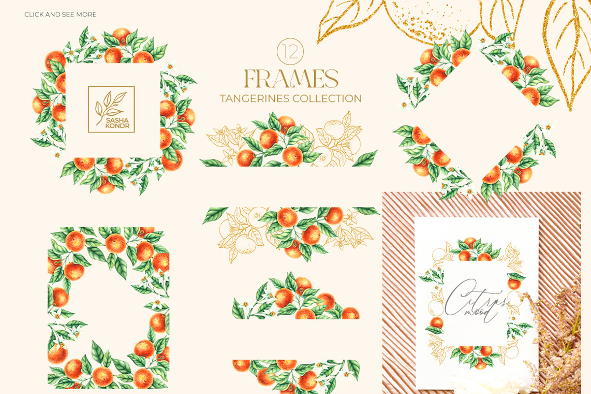 Tangerines Watercolor collection, a Decorative Illustration by SashaKondr (Photo 9 of 14)
