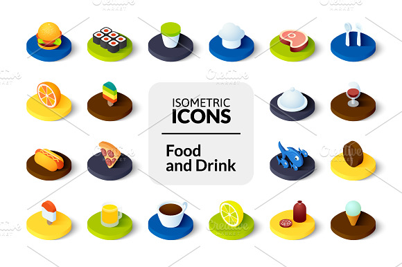 Isometric Icons Food And Drink