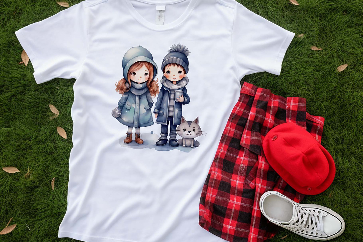 Watercolor Kids Clipart Design Bundl, an Illustration by Moon Studio (Photo 5 of 11)