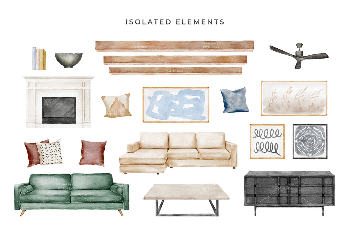 Watercolor Interior Creator, a Decorative Illustration by Kotulska (Photo 8 of 18)