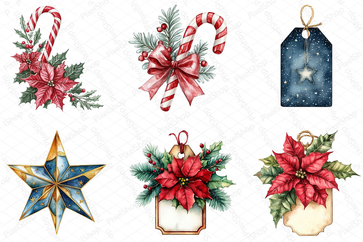 Watercolor Christmas Gift Labels Cli, an Illustration by DreamPrint404 (Photo 2 of 6)