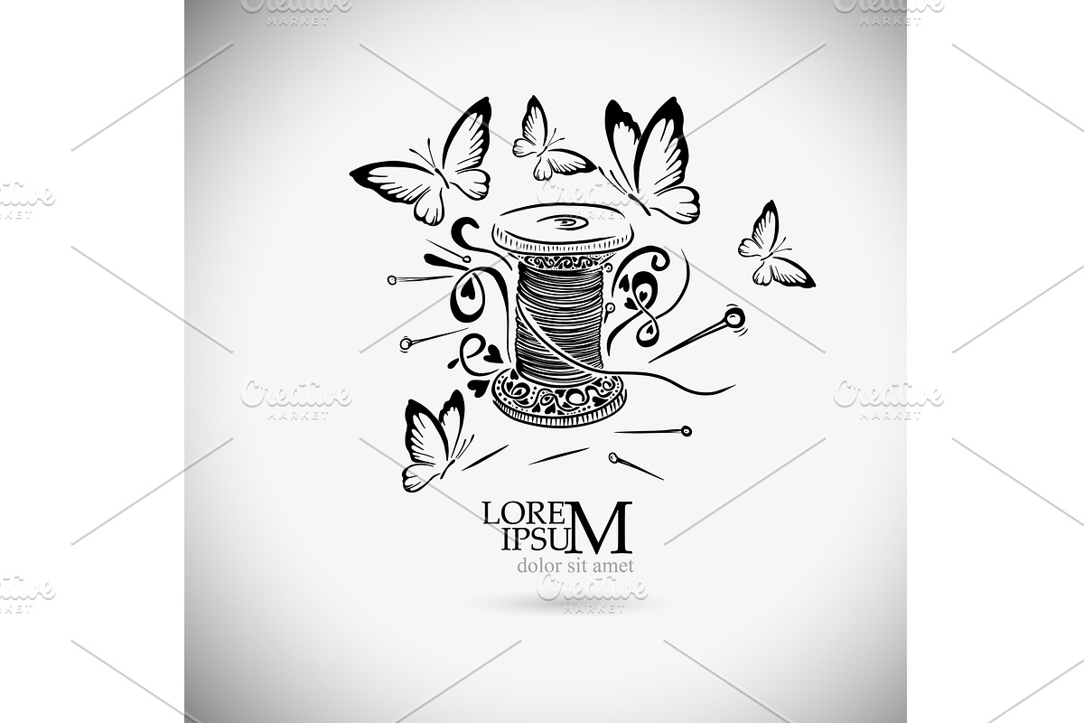 Logo of threads and needles with, an Object Illustration by Nenahliadava Design