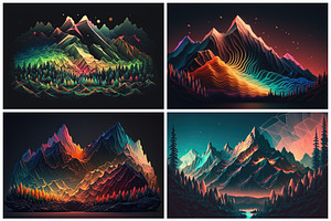 28 Neon Mountain Illustrations In 6K