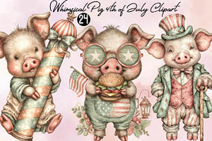 Whimsical Pig 4th of July Clipart, an Animal Illustration by SVGArt