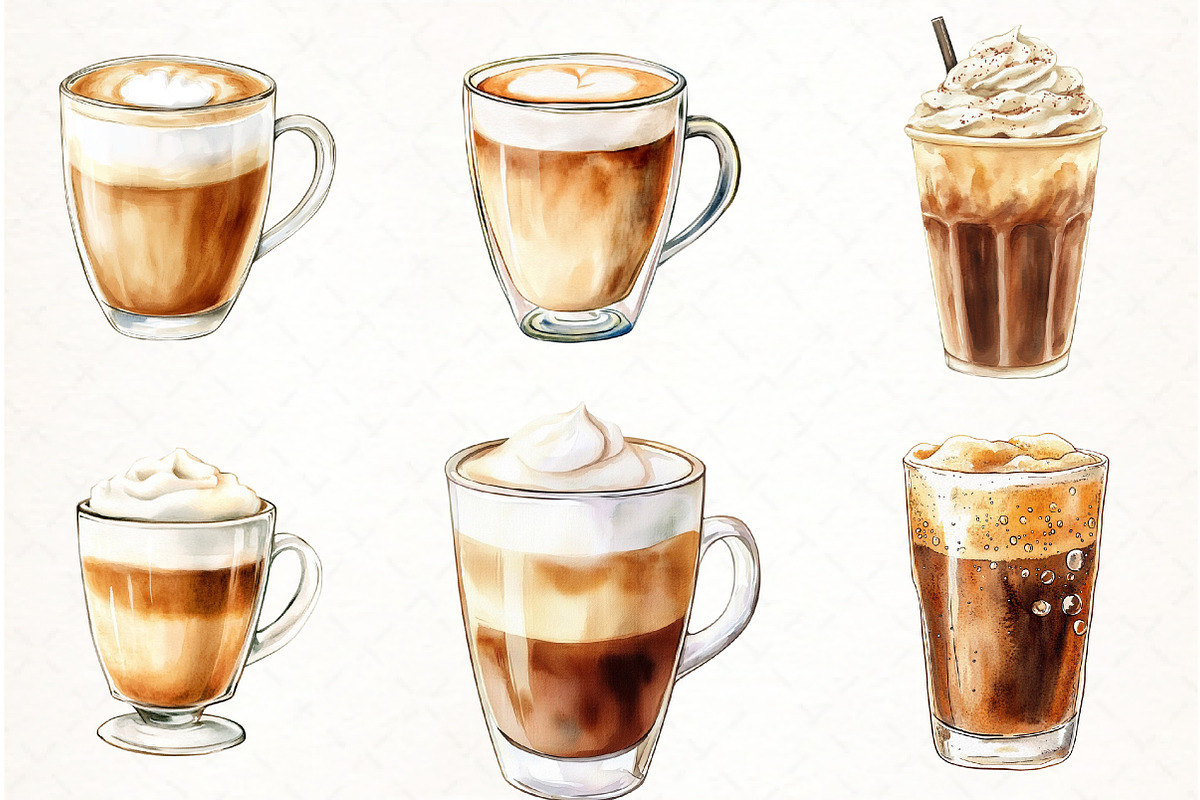 Watercolor Coffee Drinks Clipart, an Illustration by Watercolor design (Photo 4 of 4)
