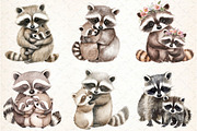 Watercolor Raccoon & Kit Clipart, an Illustration by DreamCafeArt (Thumbnail 2 of 9)