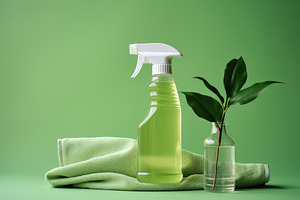 Spray bottle with green towel and gr, a Photo by Iftikhar Alam