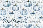 Blue White Pumpkins Seamless Pattern, a Pattern Graphic by Kreeya Art Shop (Thumbnail 1 of 9)