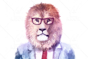 Watercolor Hipster Animals Lion