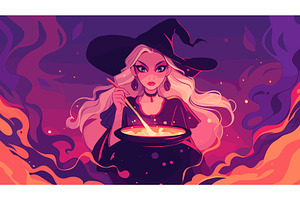 Witch brewing potion. Cartoon, a Person Illustration by Stock-Smart-Start