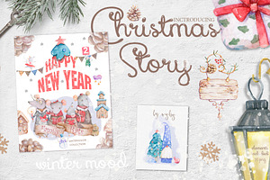 Christmas Story Watercolor cute Rats