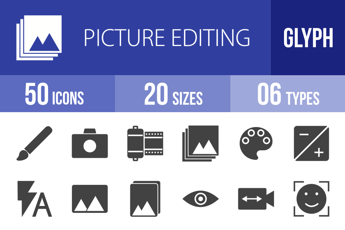 50 Picture Editing Glyph Icons