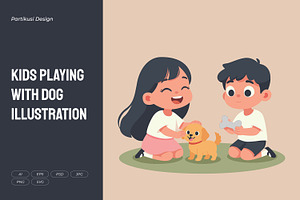 Playing with Dog Illustration, an Animal Illustration by Partikusi Design