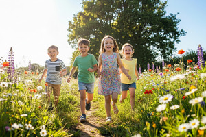 Happy Children Running Through Wildflower Meadow, a Sports & Recreation Photo by Davizro's Market