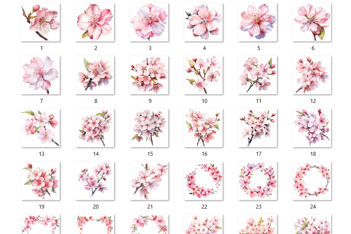 Watercolor Cherry Blossom Collection, a Decorative Illustration by GiraffeCreative (Photo 8 of 9)