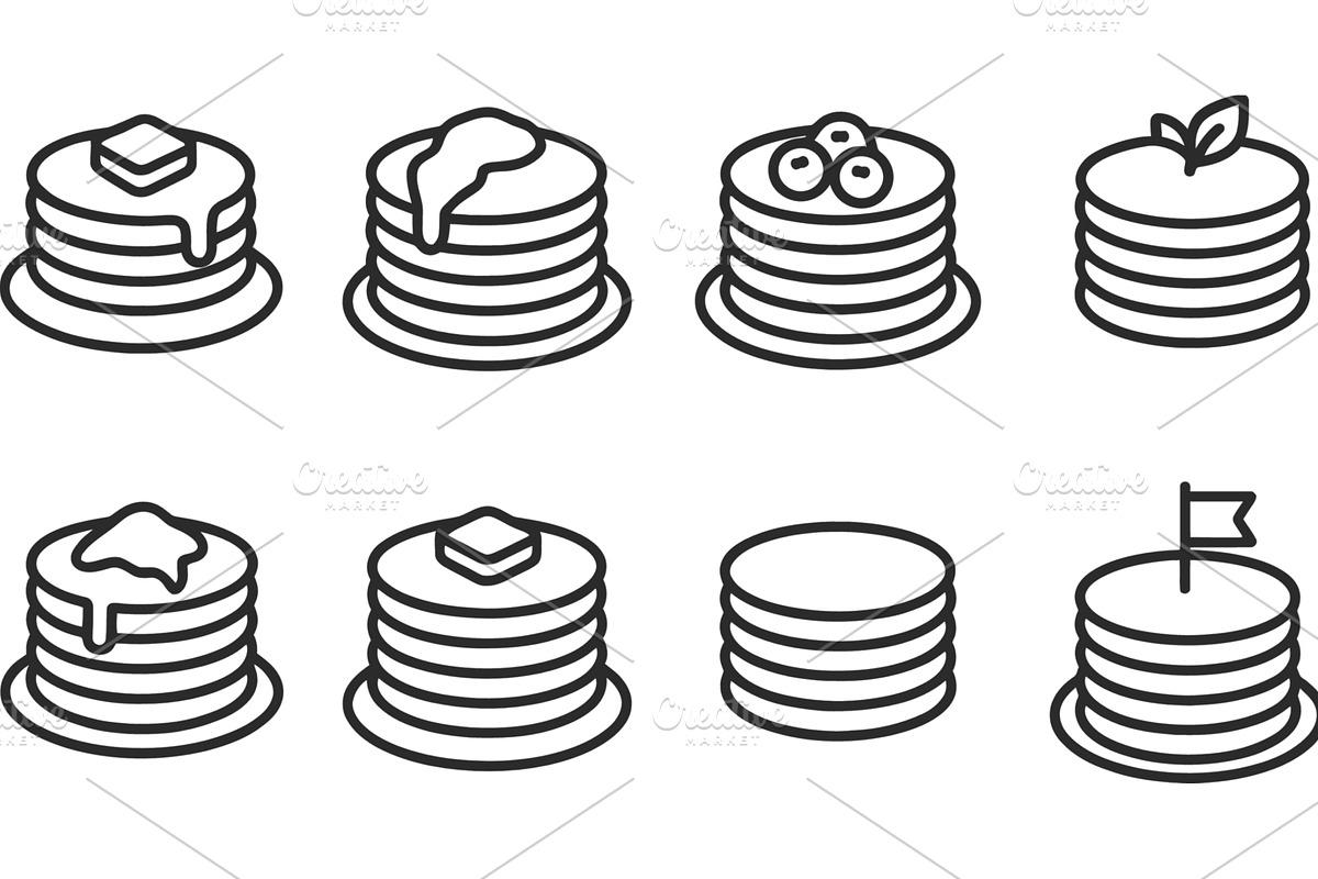 Line icons of various pancake stacks, a Food Illustration by ZinetroN