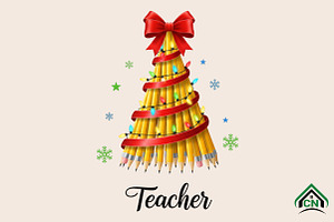 Christmas Pencil Tree Teacher Png, an Illustration by Craft Nest