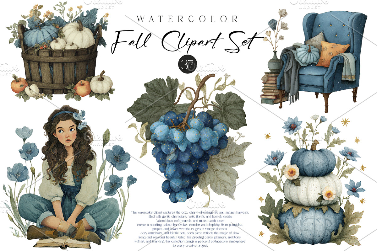 Watercolor Autumn Clipart Fall Set, an Illustration by CreationArt (Photo 1 of 7)