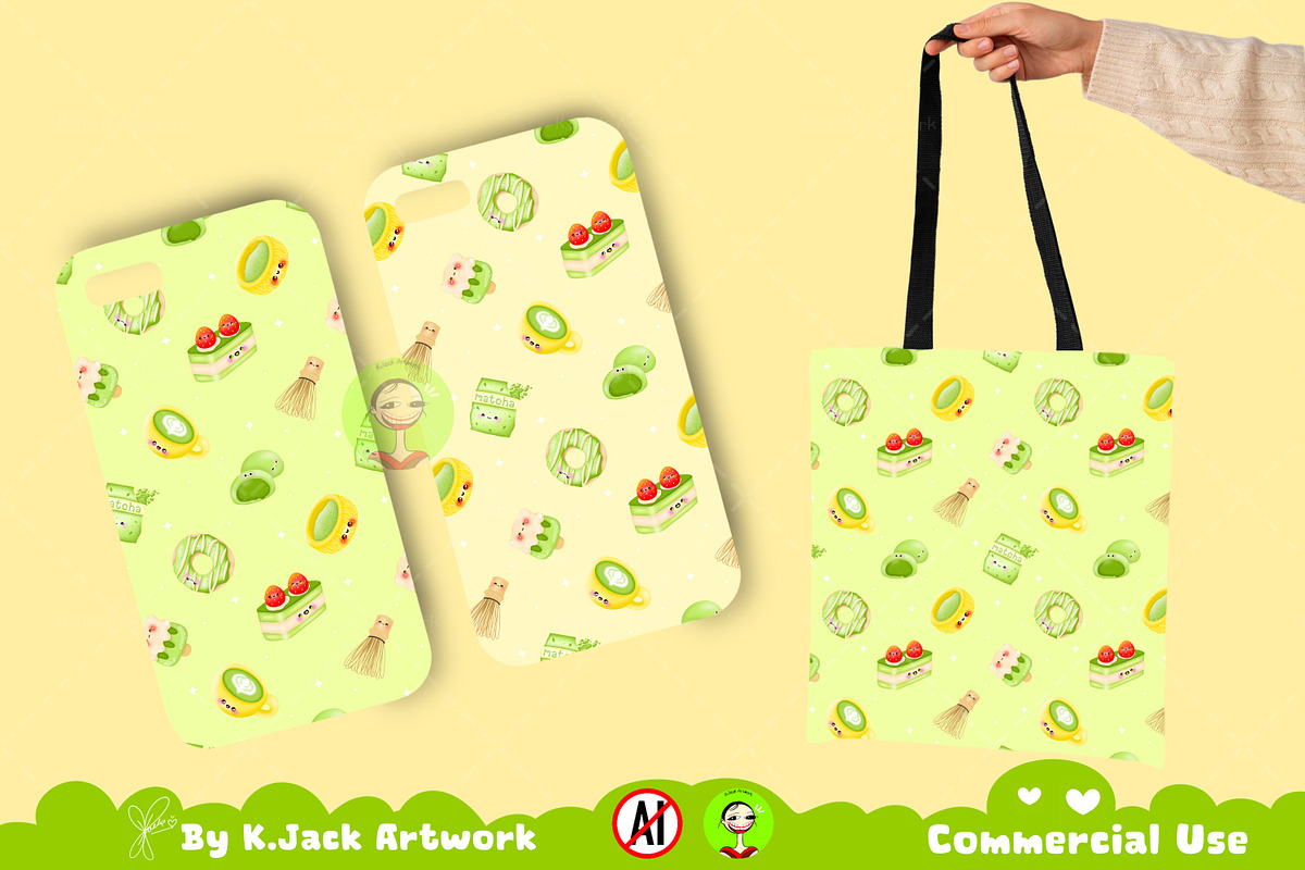 Cute kawaii matcha seamless, a Background Graphic by K.JackArtwork (Photo 4 of 7)