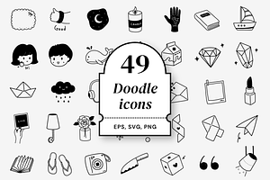 49 black and white doodle icons