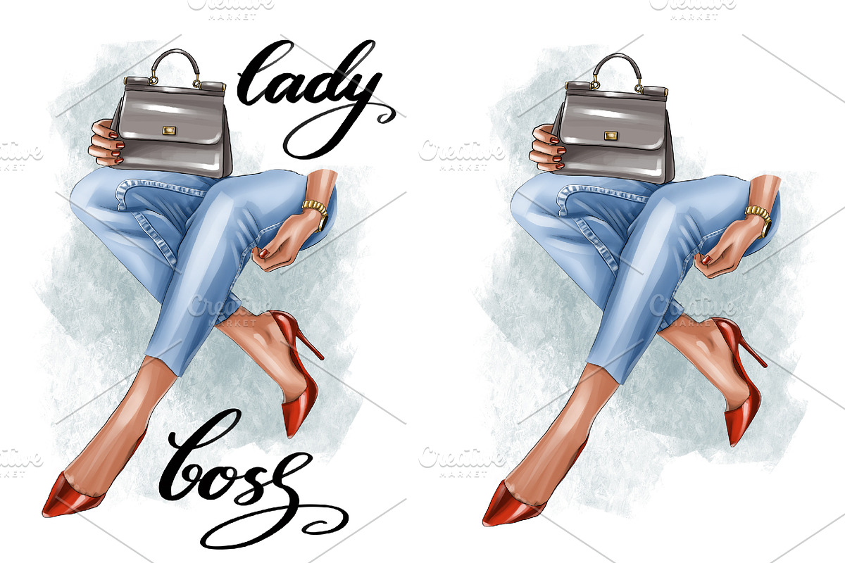 Lady boss clipart, Legs in jeans png, a Work Illustration by KupalinaArt (Photo 4 of 8)