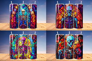 Stained Glass Halloween Skeleton Tum