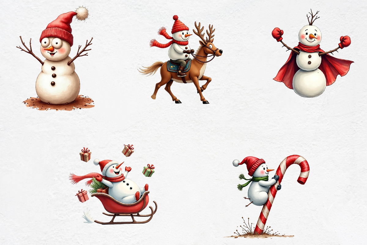 Funny Christmas Snowman Clipart Bund, an Illustration by CrexoraLab (Photo 3 of 5)