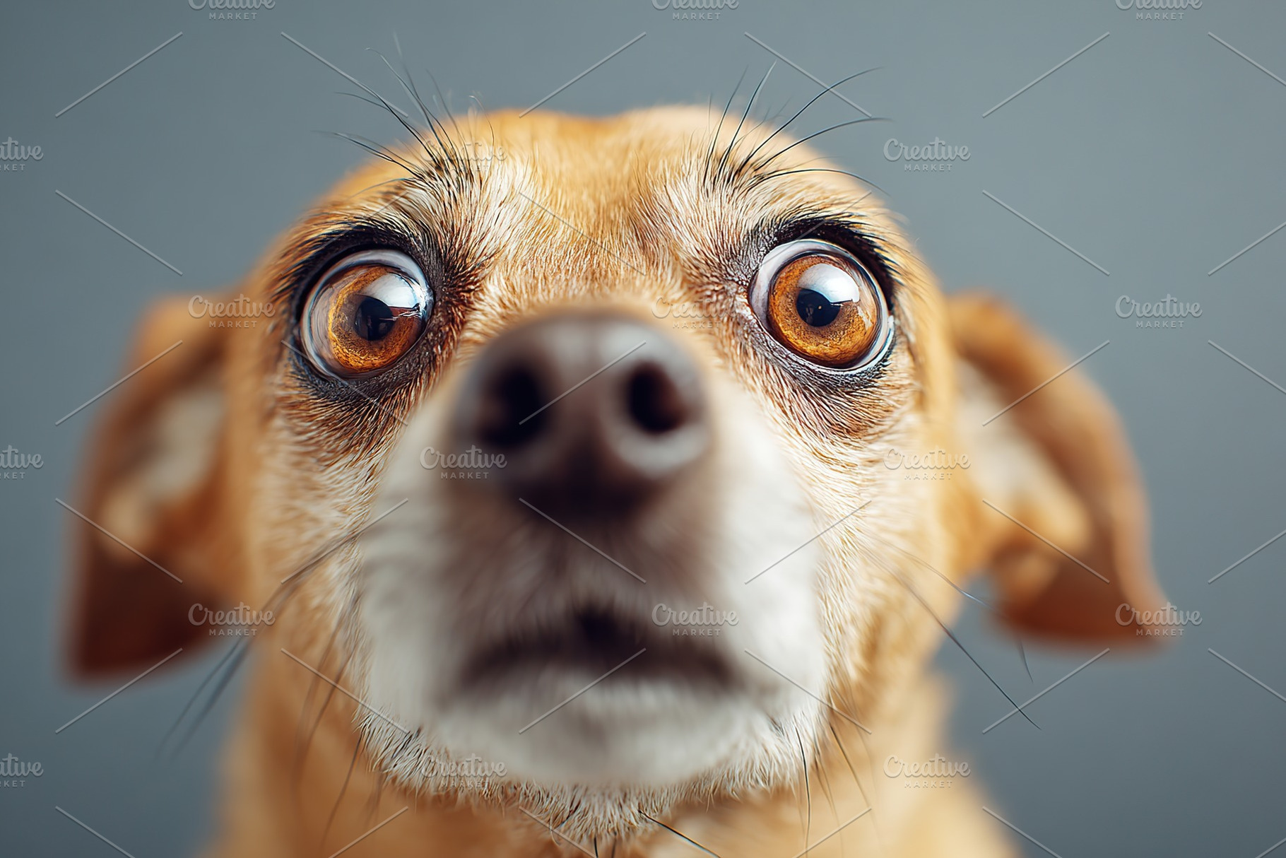 Close-up of a curious dog with big eyes in a neutral background, an Animal Photo by AlyaAnd