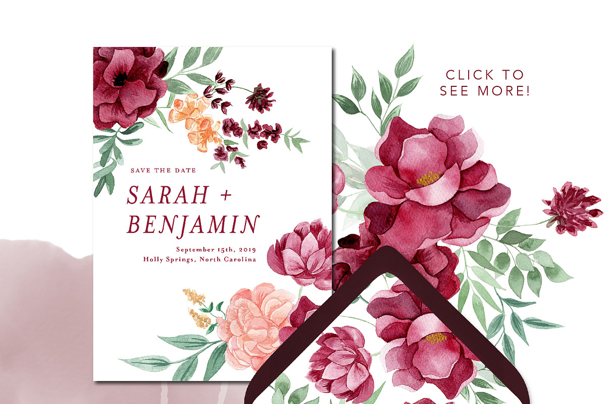 Burgundy and Gold Floral Collection, an Illustration by One and Only Paper (Photo 2 of 6)