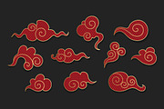 Red Asian Swirl Clouds Set, a Decorative Illustration by PsychocheArt (Thumbnail 3 of 3)