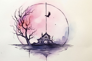 Moonlit art: surreal house, a Photo by Beautiful things