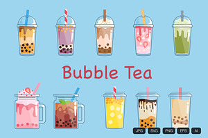 10 Bubble Pearl Tea Hand Drawn