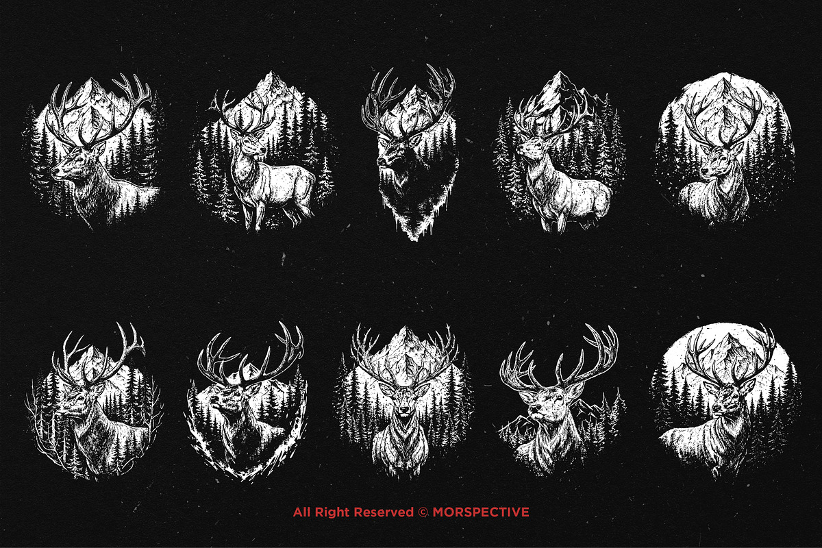 10 Bundle Dark Art Mountain Deer, an Illustration by Morspective (Photo 6 of 7)