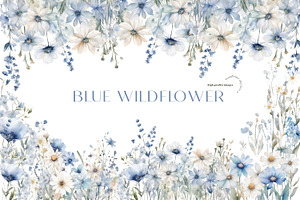 Blue Wildflowers Frame Clipart